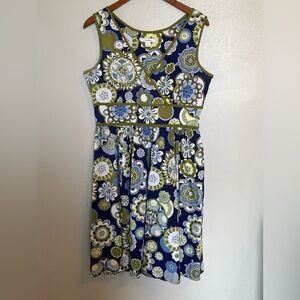 Dressbarn Dress Women Size 12 Cotton Floral Printed Sleeveless V Neck Fit Flare